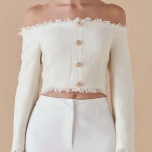 Endless Rose Tweed off the shoulder top